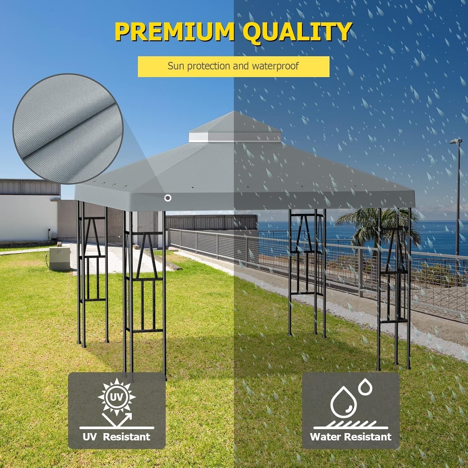 10'x10' Double Tier Gazebo Replacement Canopy Cover - UV Resistant & Waterproof