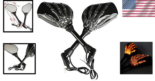 Unique LED Motorcycle Side Mirrors - Skull Skeleton Design and Easy Install