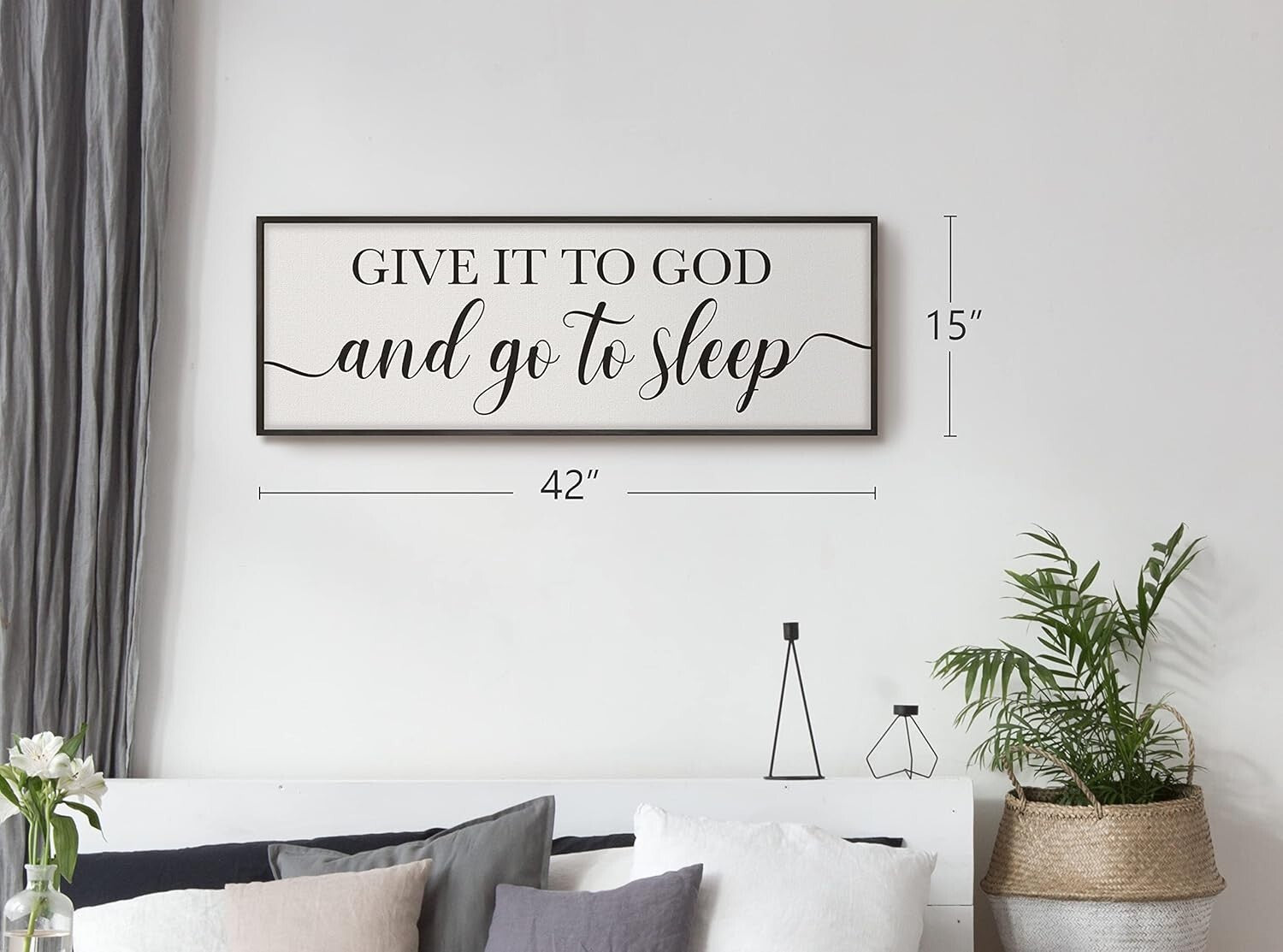 Elegant 41"x14" Framed Sign - 'Give It To God and Go To Sleep' Bedroom Decor