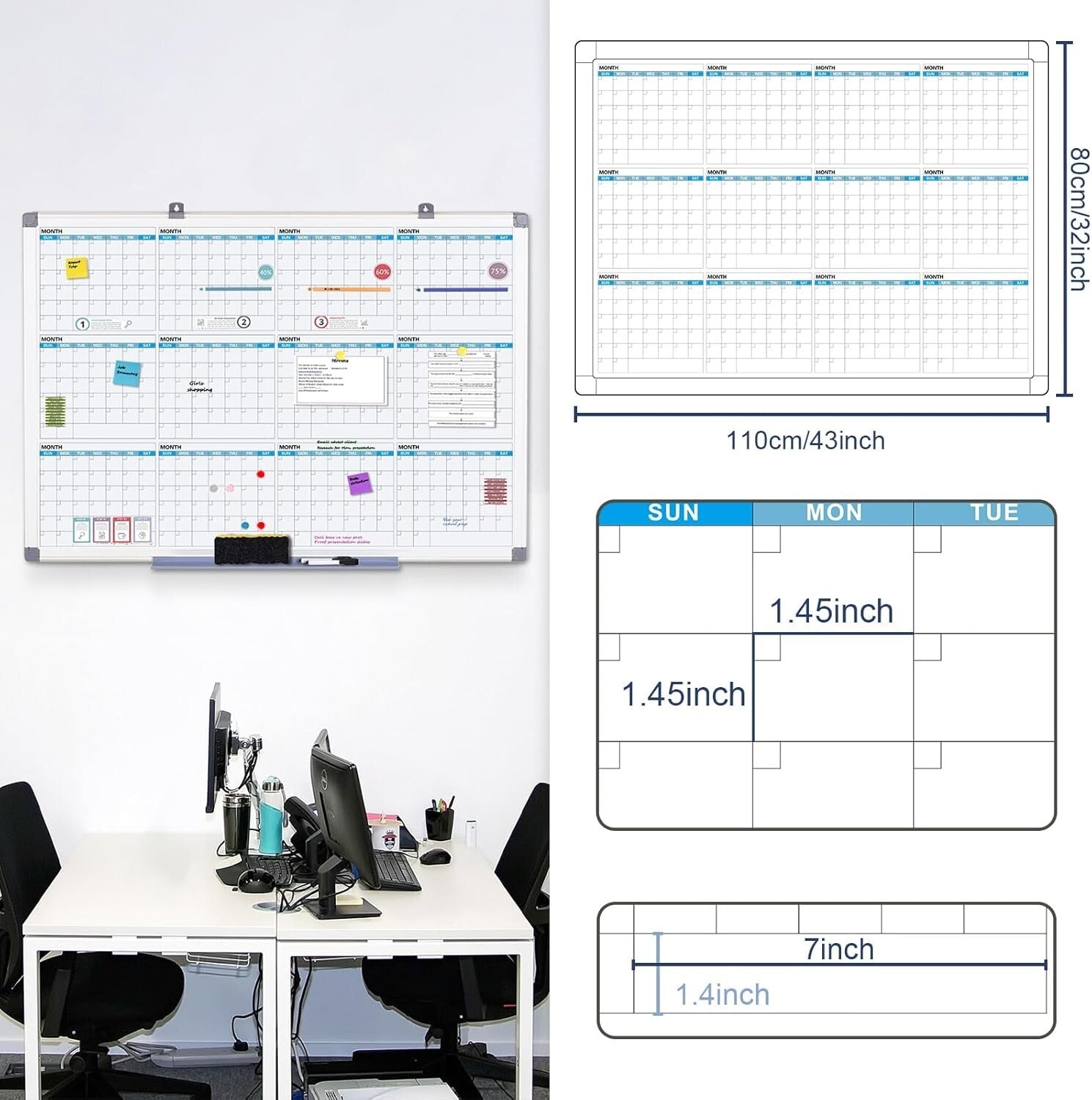 Magnetic Whiteboard Calendar 12-Month Planner - Perfect for Home & Office