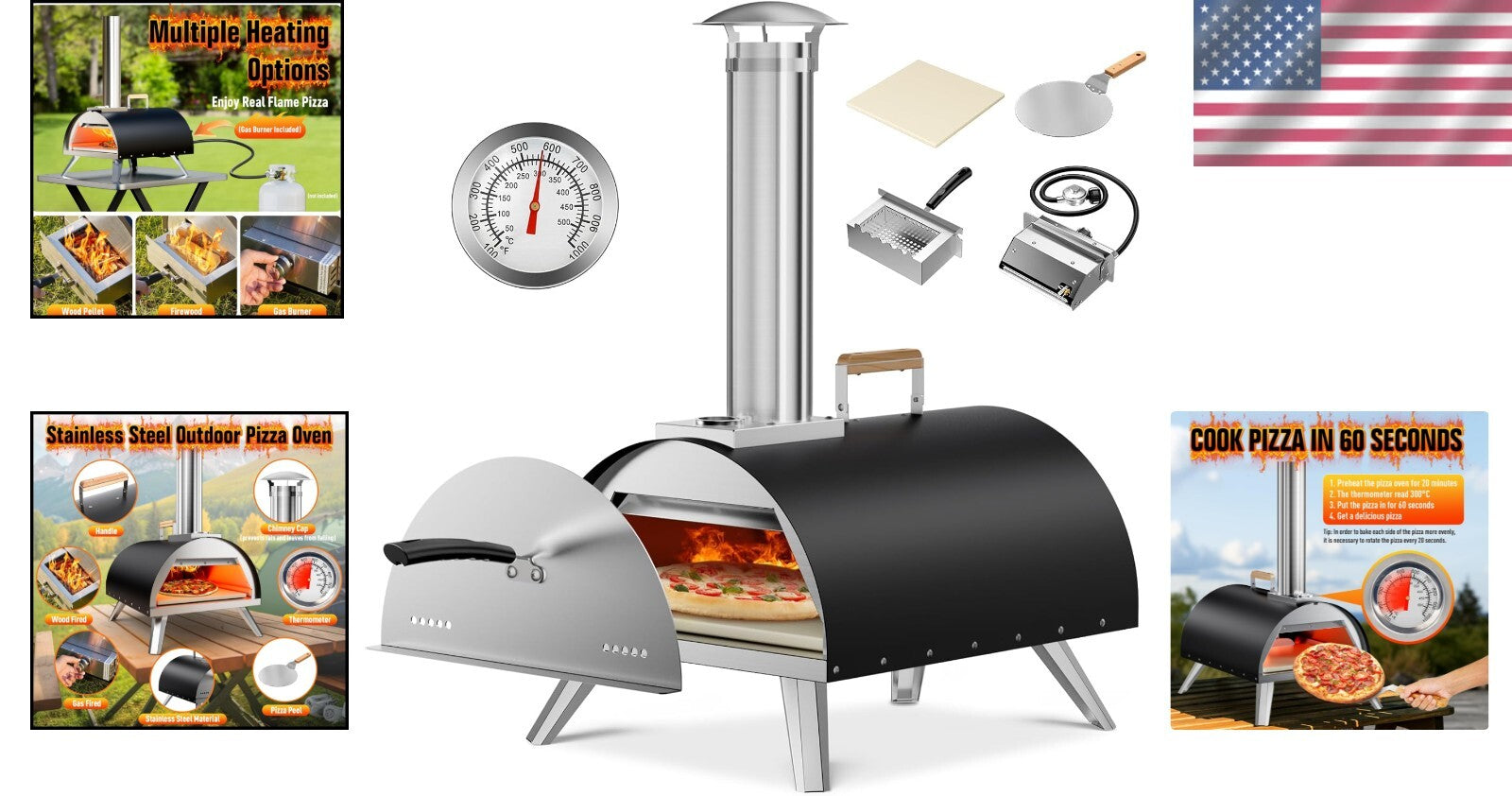 Quick-Cook Portable Pizza Oven - Wood & Gas Fired for Perfect Pizzas Every Time