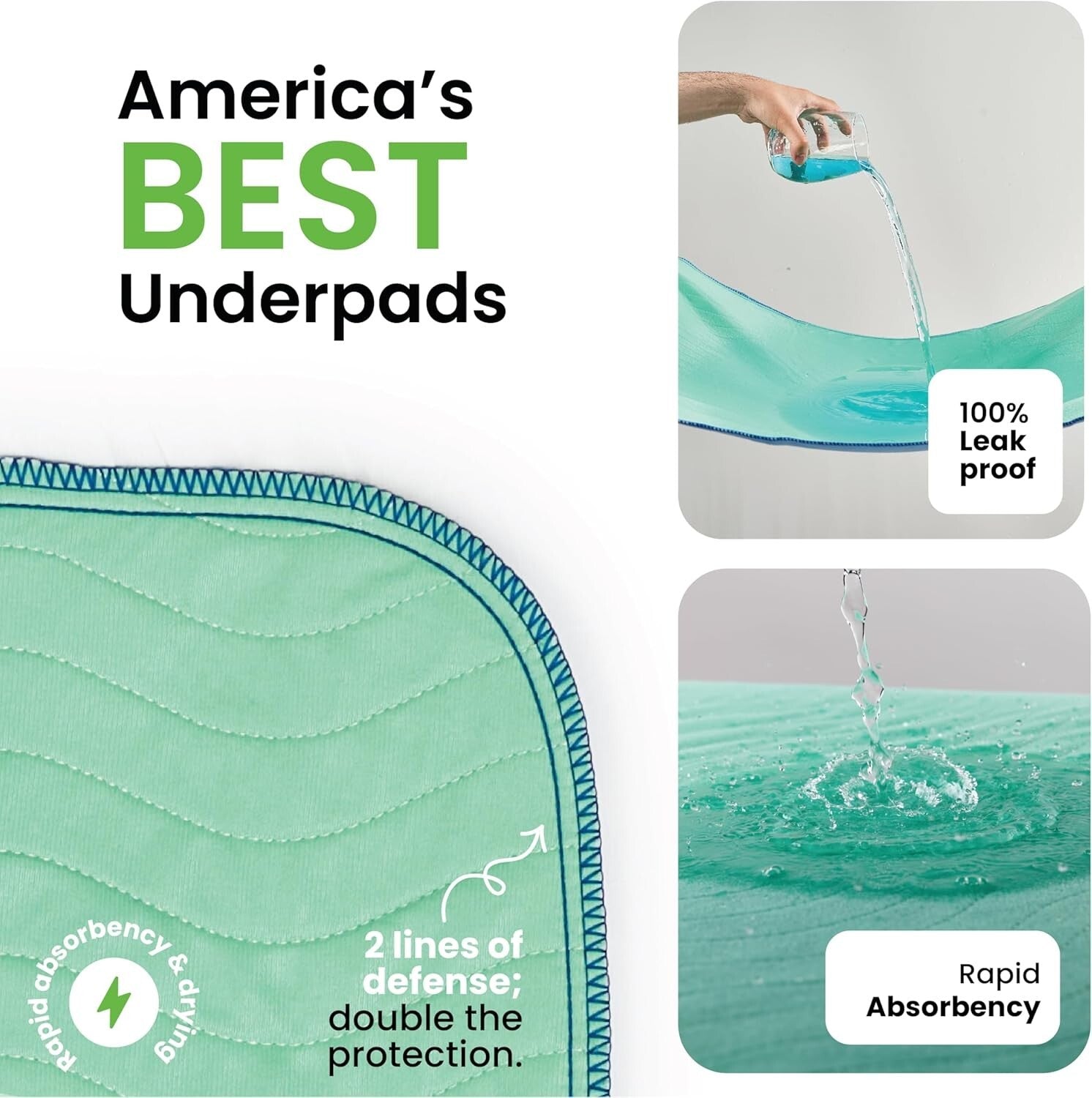 34" x 52" Reusable Underpads - Heavy Absorbent, Leakproof Fabric for Home Use