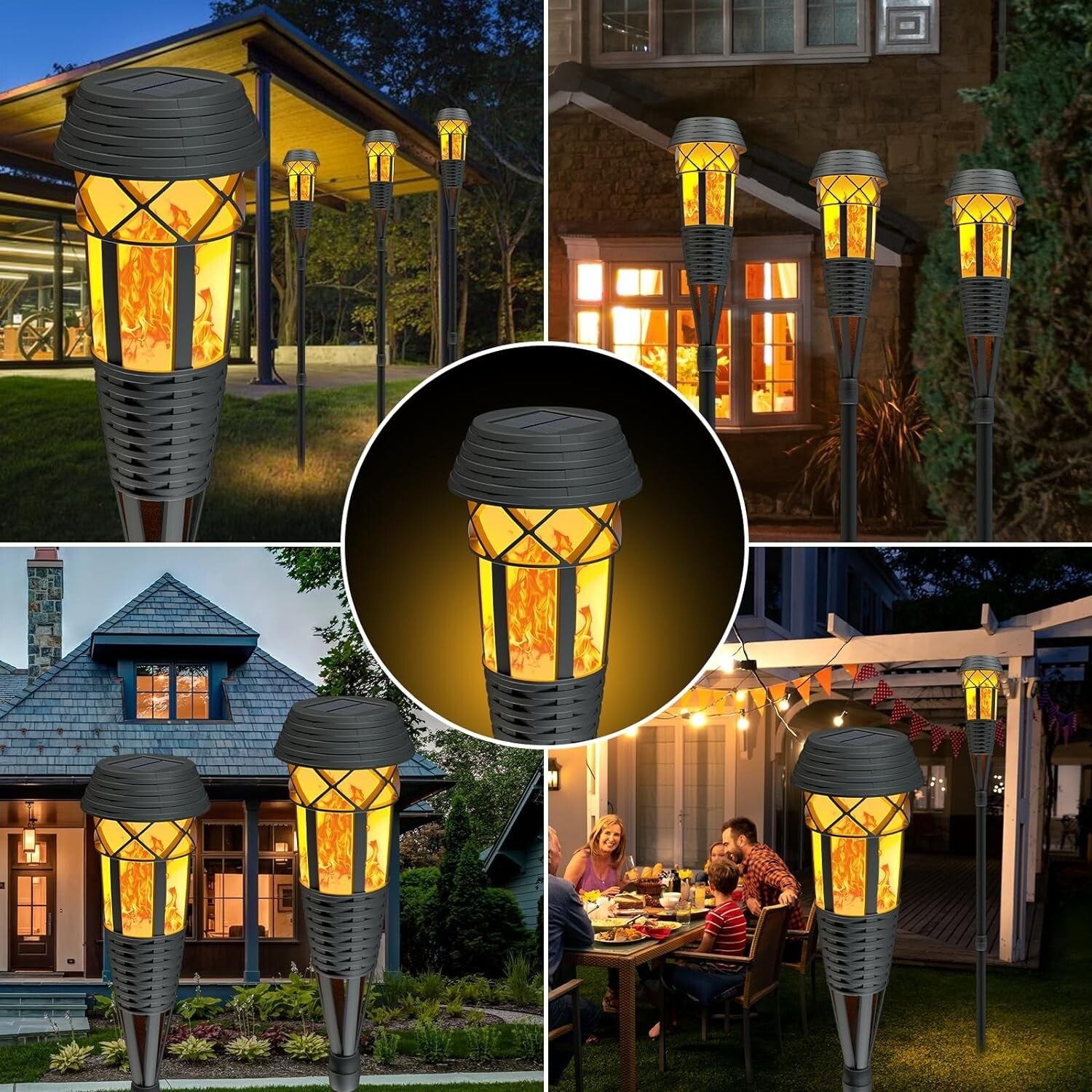8 Count Set of Outdoor Waterproof Flickering Flame Solar Lights - Easy Install