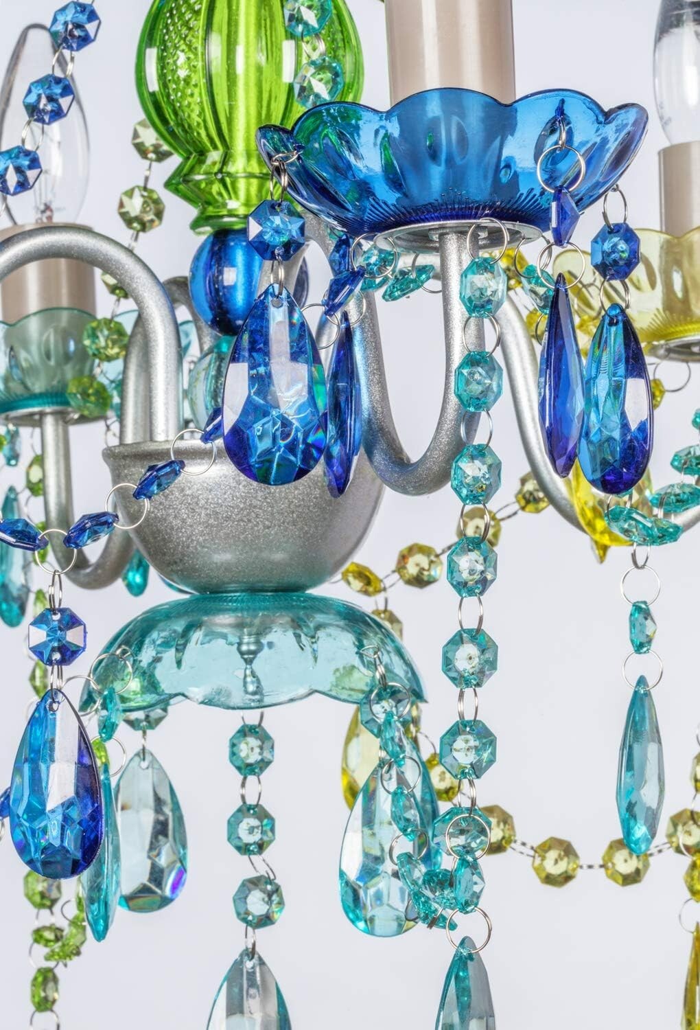 4-Light Plug-in Blue Green Acrylic Crystal Hanging Chandelier - Wedding Elegance