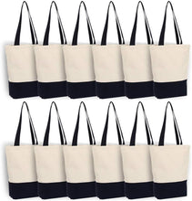Load image into Gallery viewer, Stylish 12 Pack Canvas Tote Bags 17x14x4 Inches - Heavy Duty for Daily Use