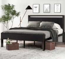 Load image into Gallery viewer, Squeak-Free Full Size Metal Bed Frame with Wooden Headboard &amp; Spacious Storage