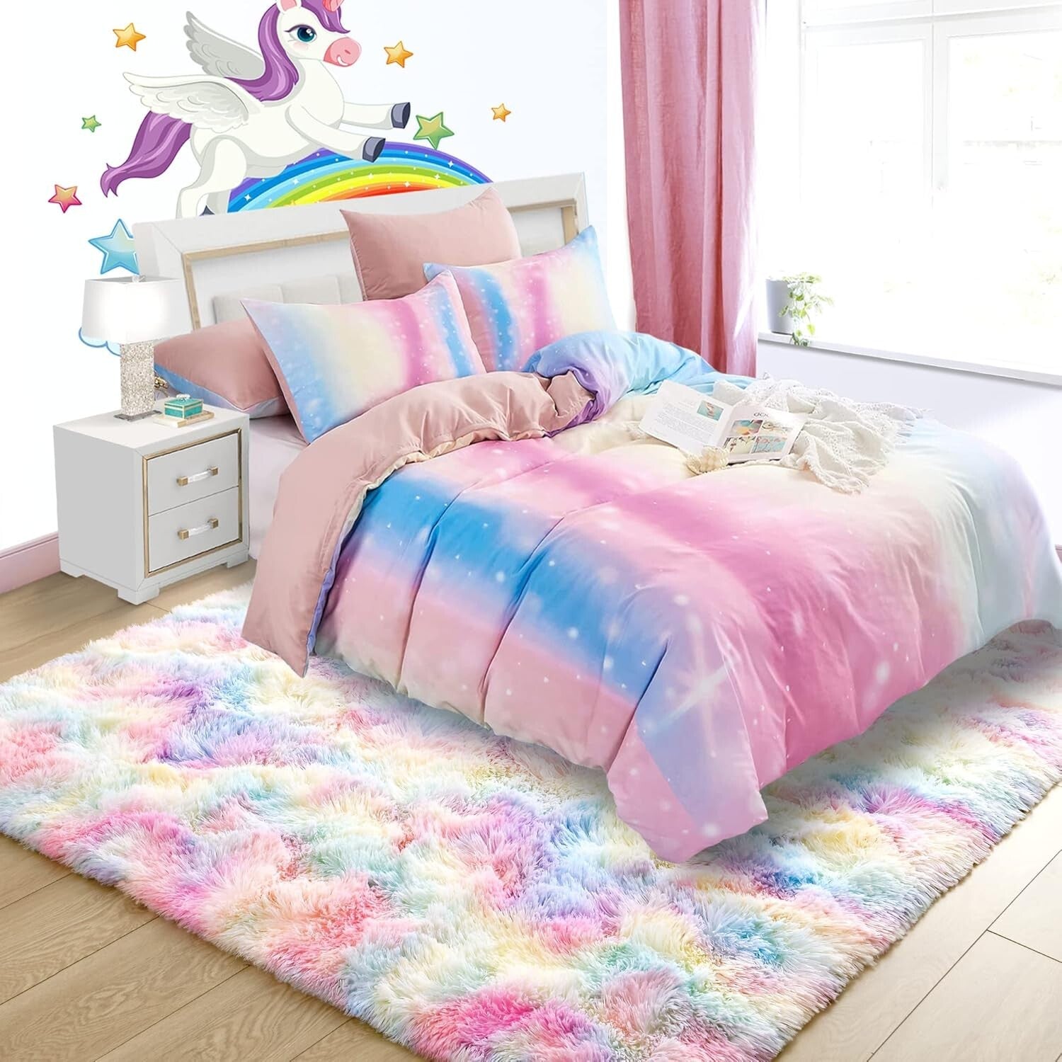 Fluffy Rainbow Area Rug 5x8 Feet - Perfect for Kids' Playroom & Nursery Decor