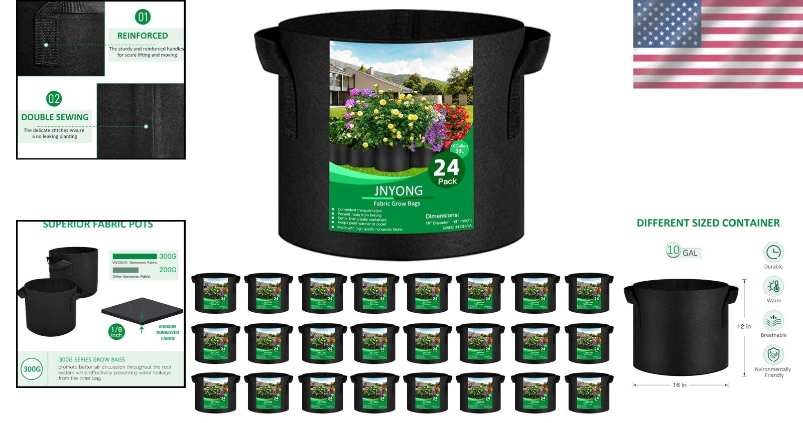 Stylish & Versatile 10 Gallon Fabric Grow Bags - Ideal for Indoor & Outdoor Use