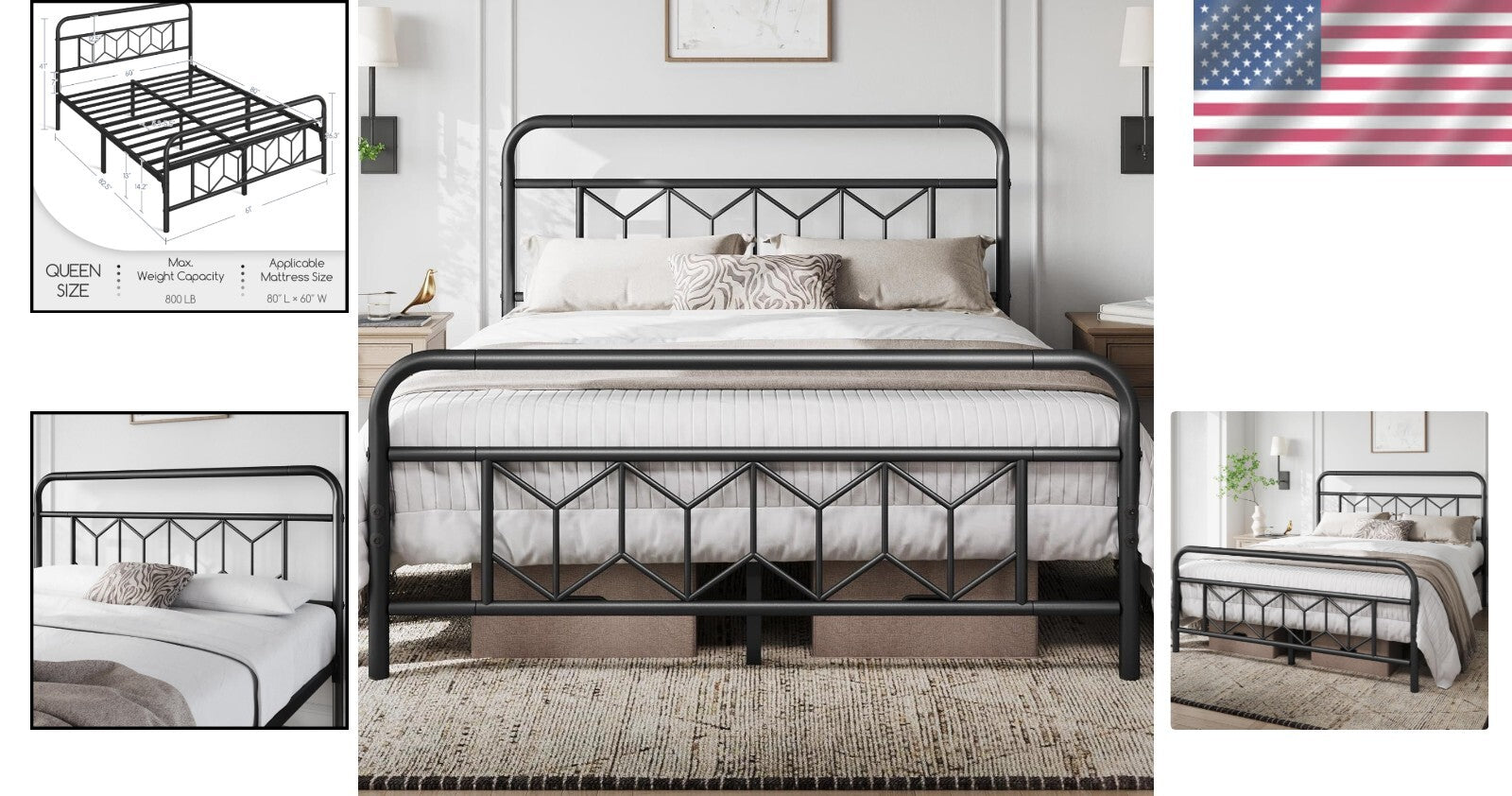Heavy-Duty Queen Bed Frame with Squeak-Resistant Slat Support - 800 lbs Capacity