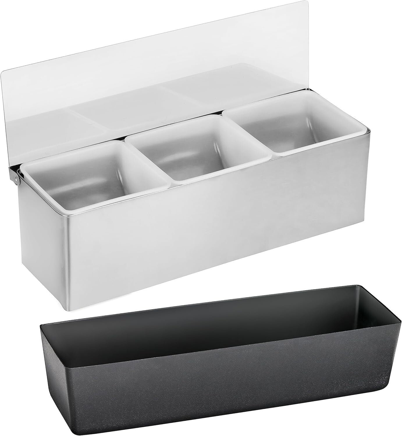 Multi-Compartment Stainless Steel Condiment Organizer with Hinged Acrylic Lid