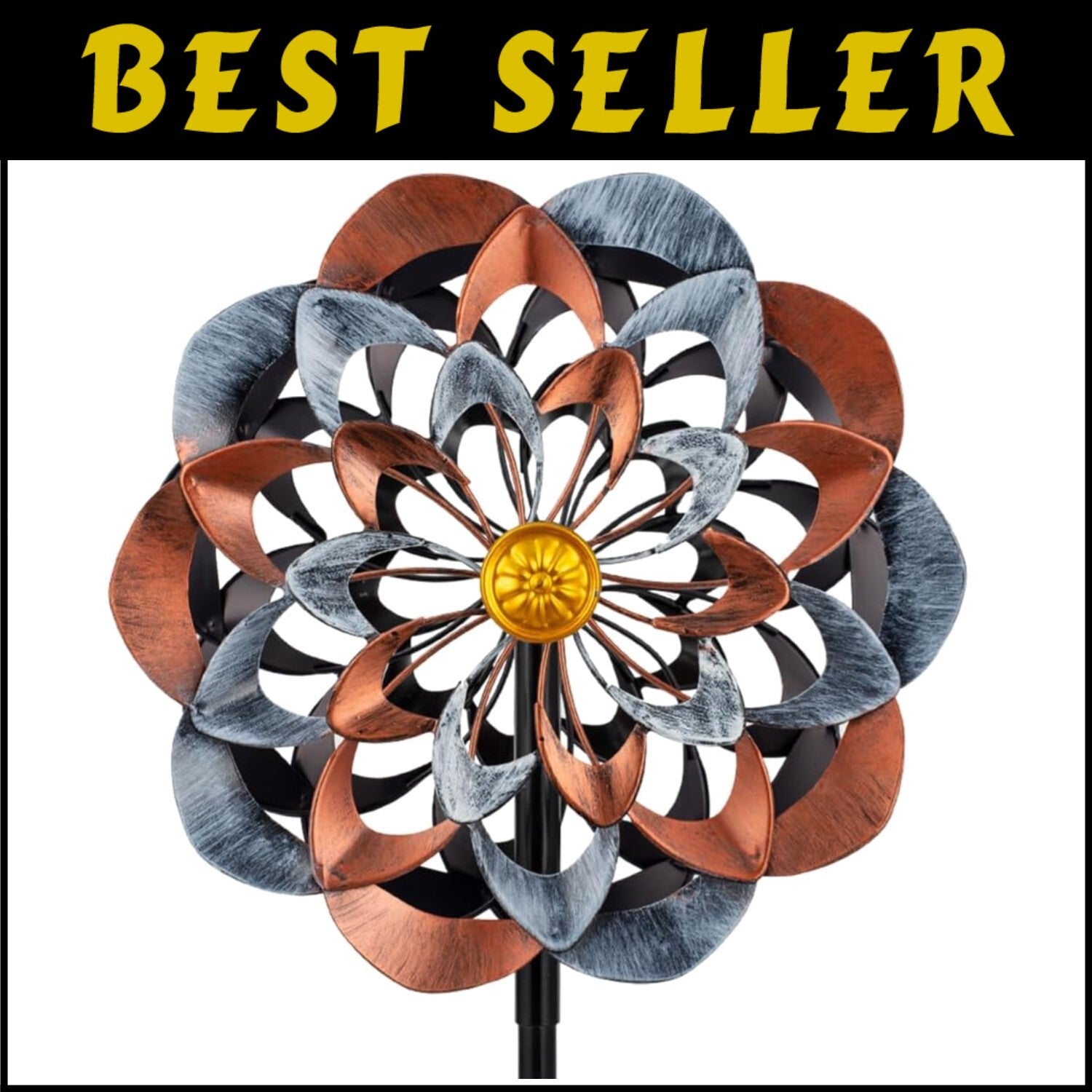 Elegant 360° Metal Wind Spinner Kinetic Garden Sculpture - Gray & Bronze 13 Inch