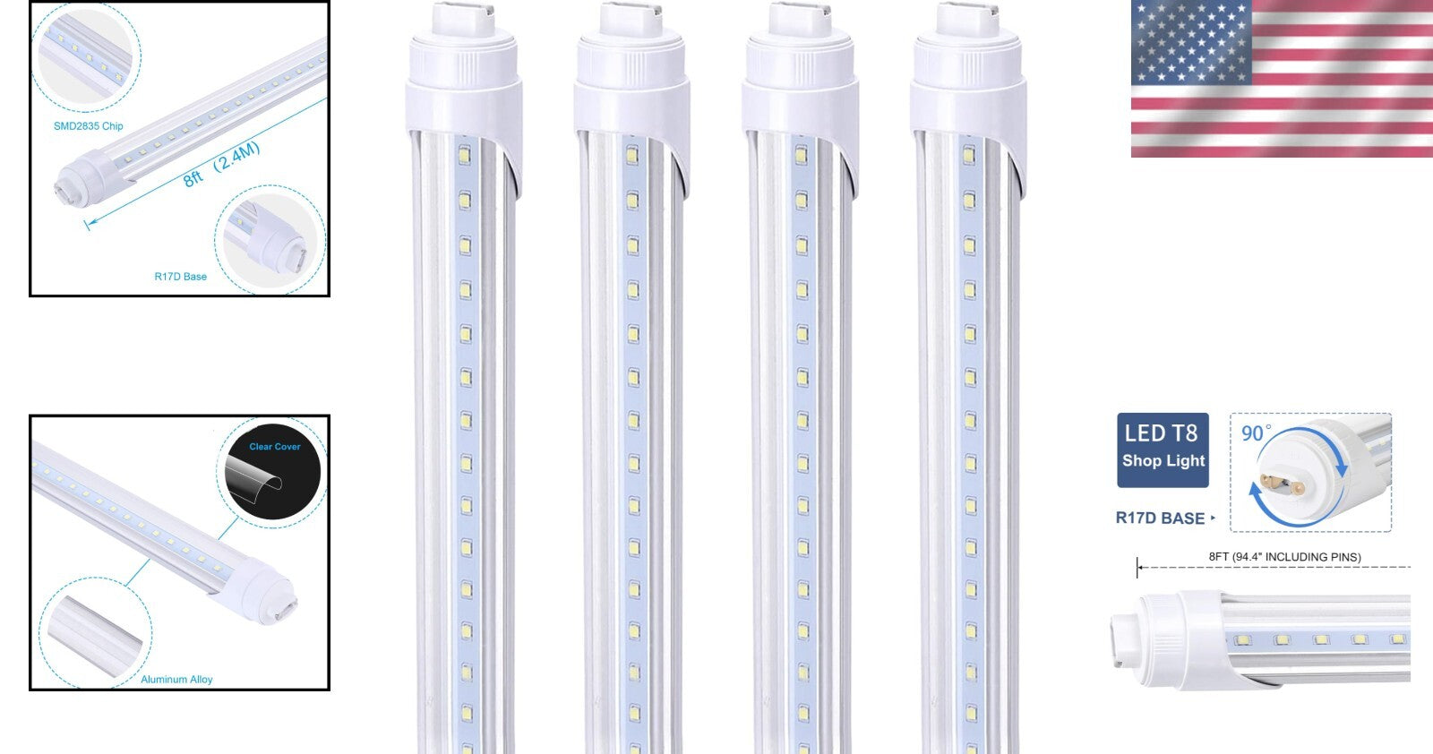 High-Efficiency 8FT LED Tube with Dual-Ended Power - Ideal for Shops and Garages