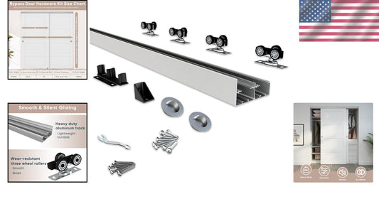 Bypass Door Hardware Set 72" for 2 Doors - Quietly Operating Aluminum Track