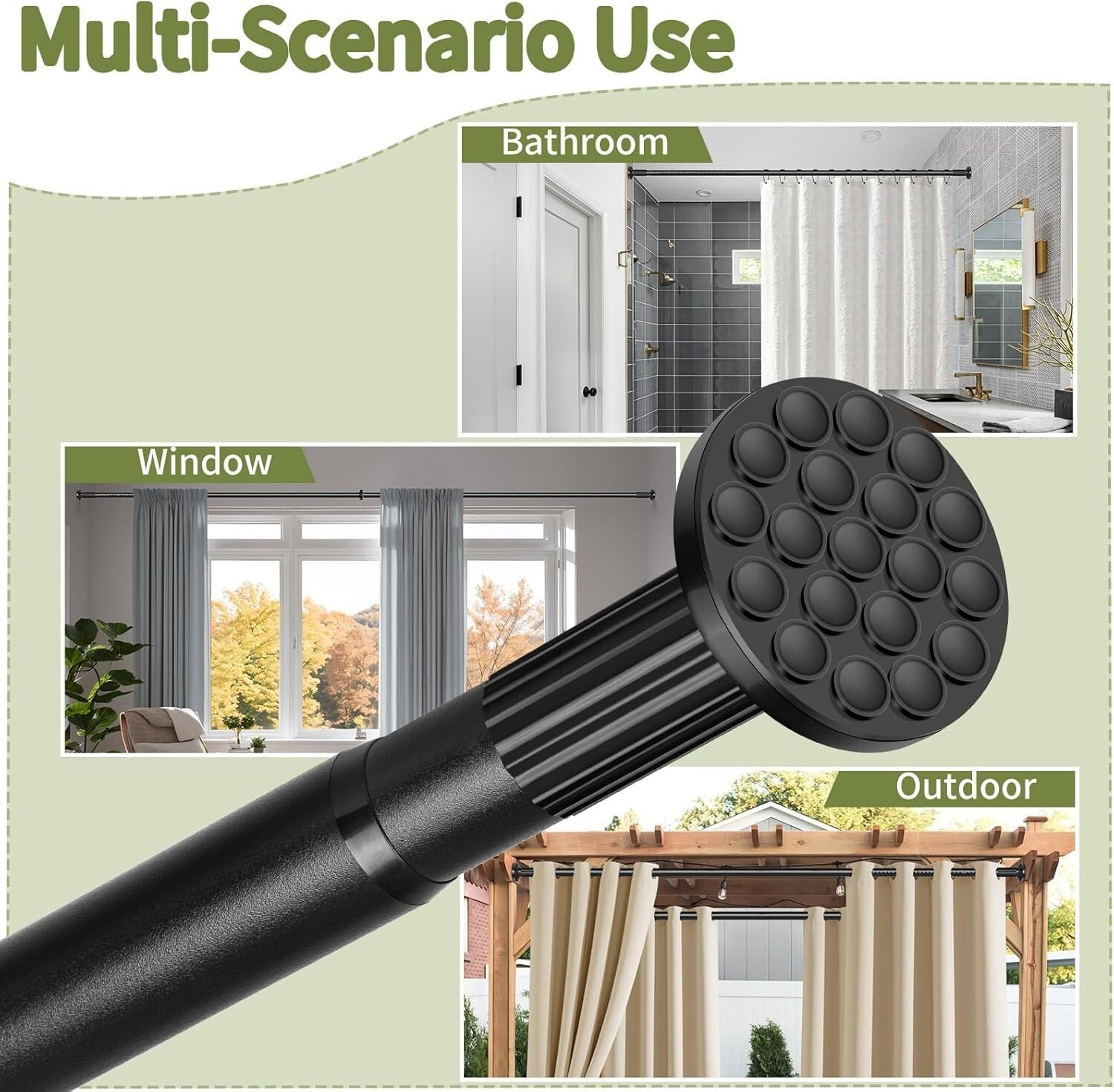 Adjustable No-Drill Tension Shower Curtain Rod 51-86 Inches - Rust-Resistant