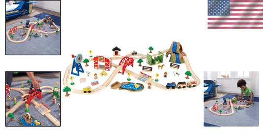 Detailed 75-Piece Children’s Wooden Train Set - Farm-Themed Play Adventure
