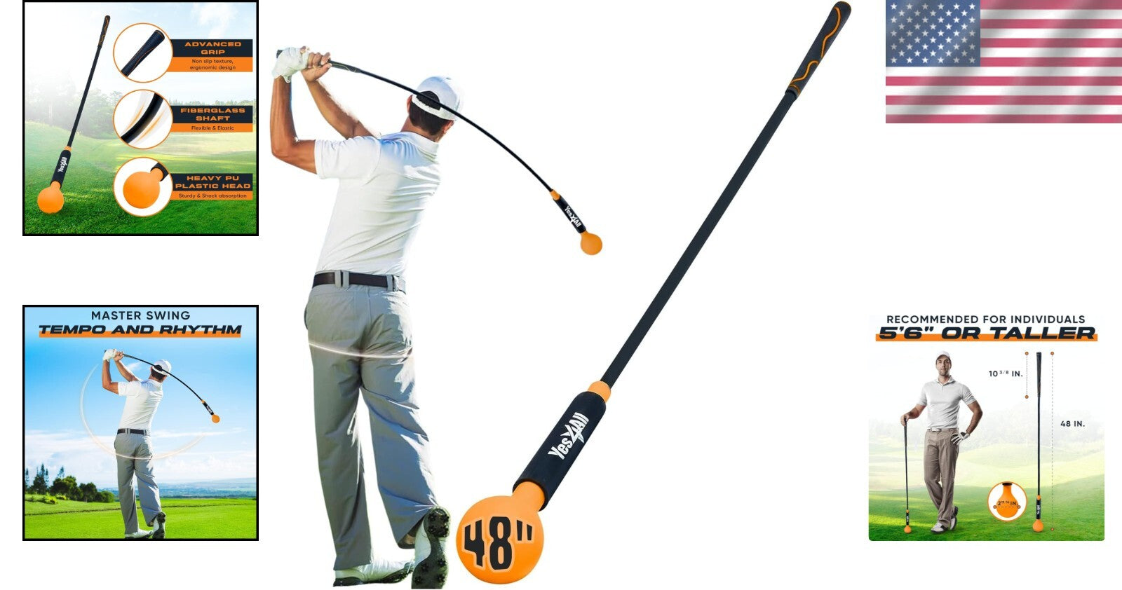 Portable 48-Inch Golf Swing Trainer for Enhanced Tempo and Balance - 6 to 30 LB