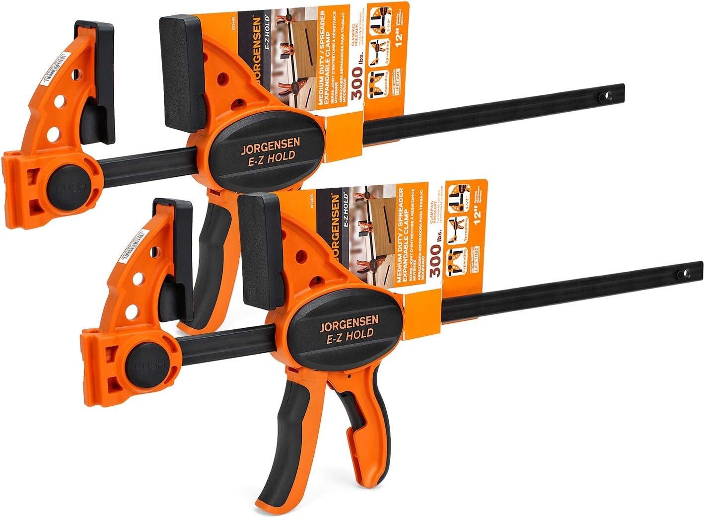 Expandable 2-Pack 12-Inch Ratchet Clamps – One-Handed Operation for Efficiency