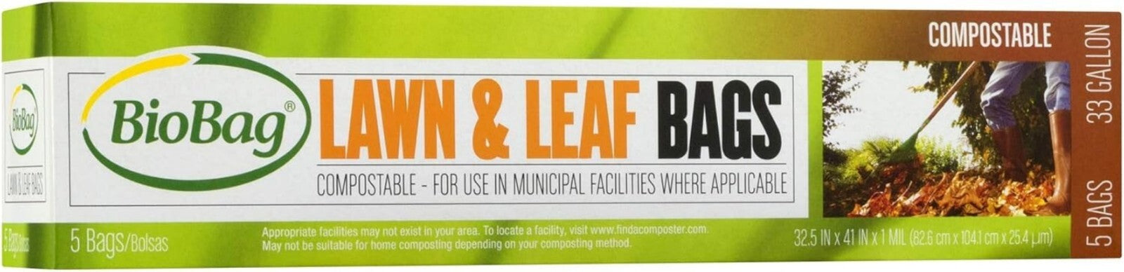 60 Count Green 33 Gallon Certified Compostable Bags for Lawn and Leaf Waste