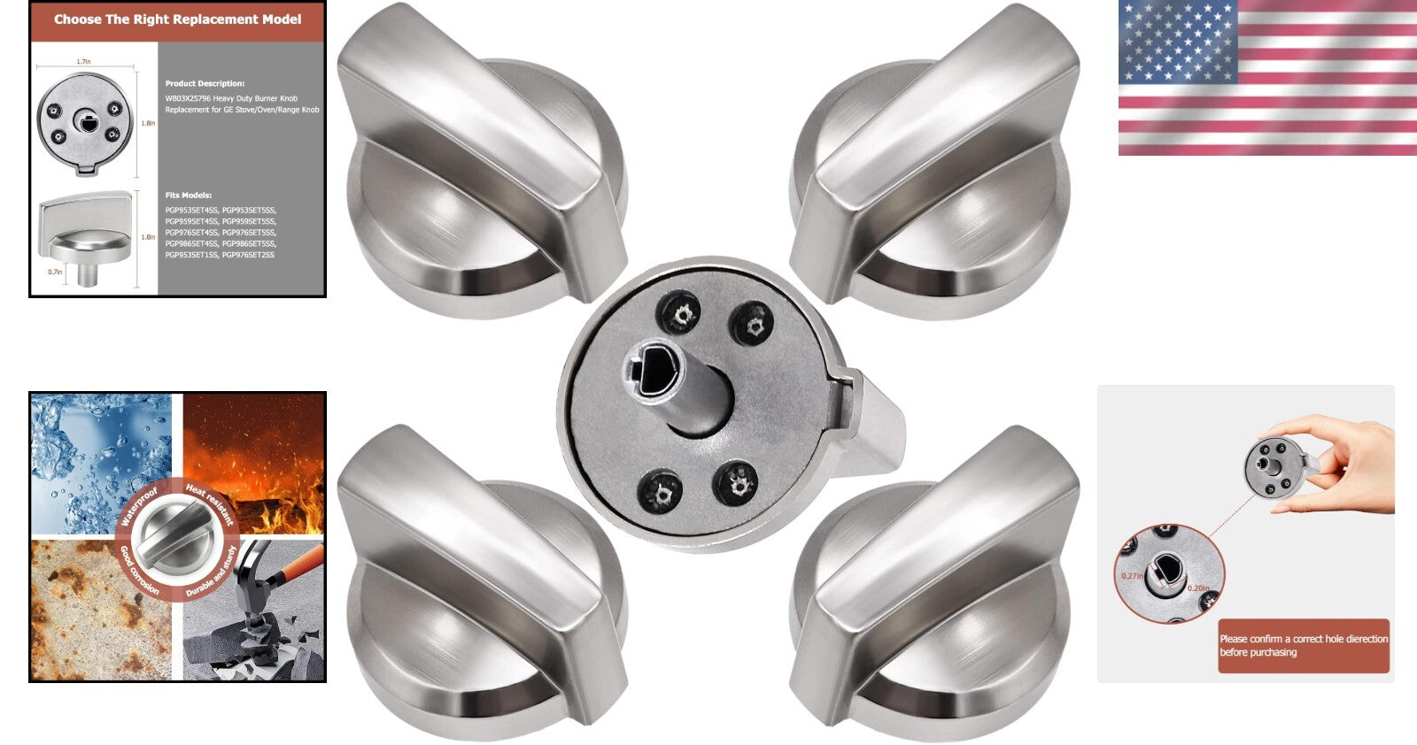 Durable 5-Pack Burner Control Knobs for GE, Kenmore & Hotpoint - Easy Install