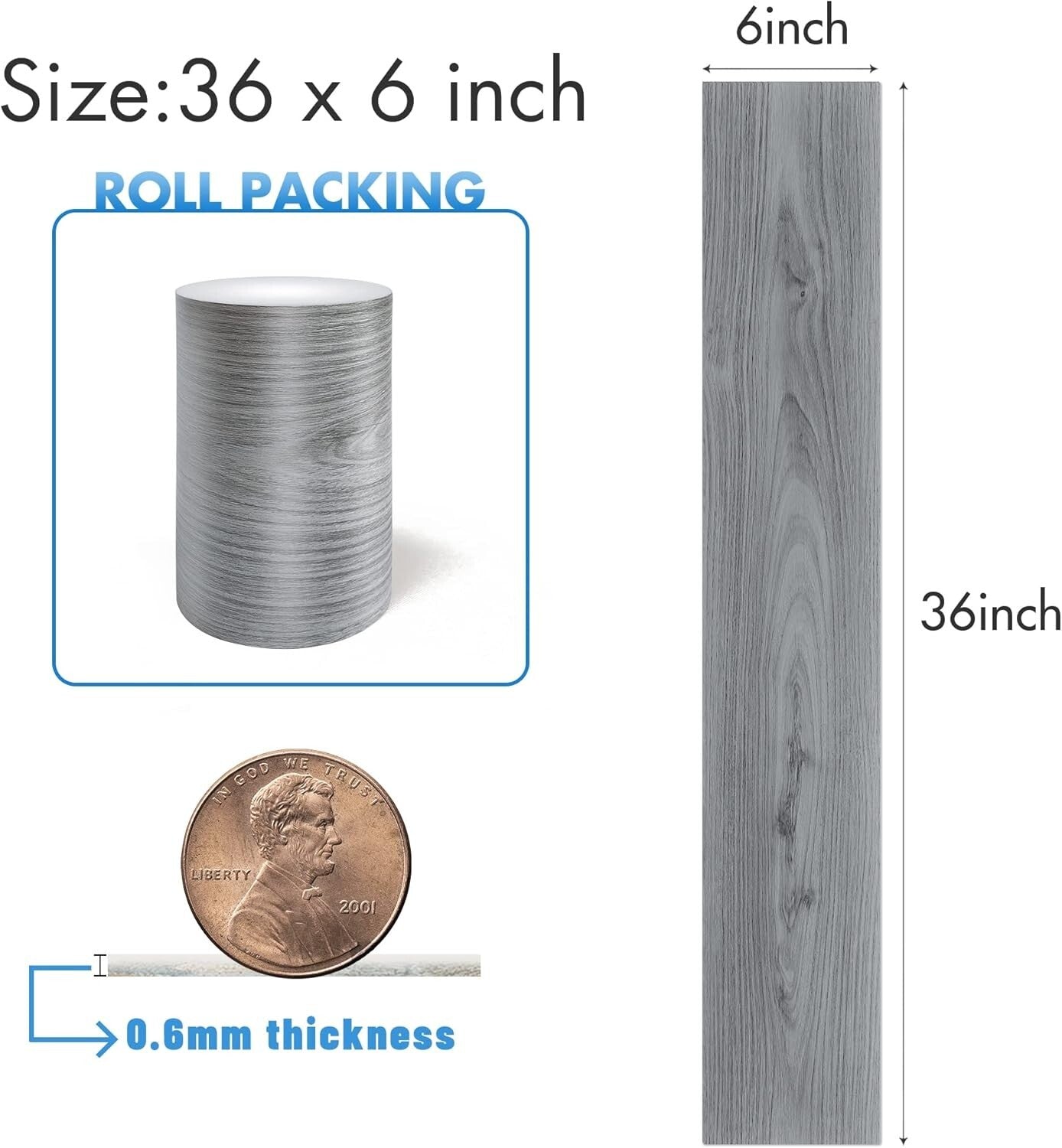 Thick Vinyl Wood Floor Tiles - Easy Sticky-Free Installation, 36 Pack, 54 Sq.Ft