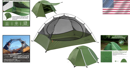 1-Person Lightweight Camping Tent with Quick Setup - Ultralight Waterproof Green