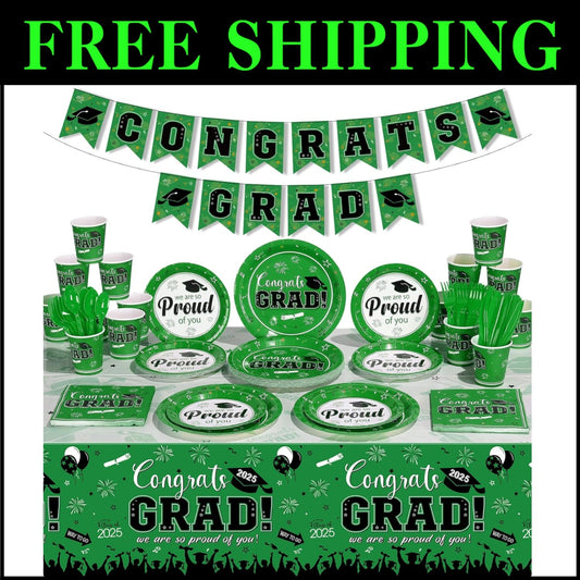 Class of 2025 Graduation Decorations - 357 Pcs Dinnerware, Banner & Tablecloth