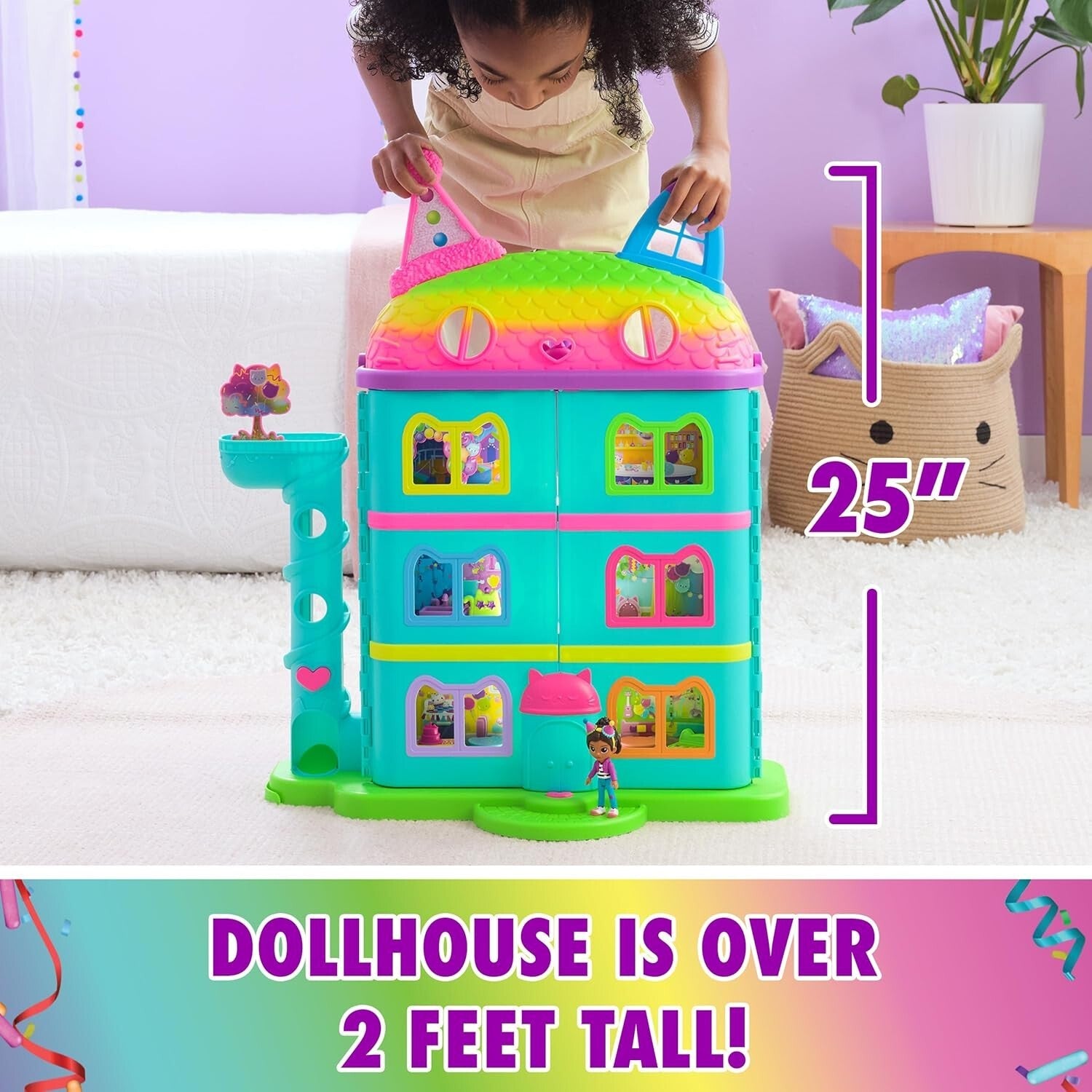 Gabby's 14-Pc Interactive Dollhouse Set - 25-Inch Celebration Toy for Kids