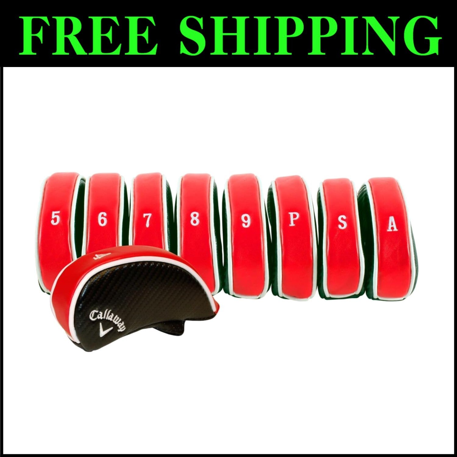 Durable Red-Black Faux Leather Golf Iron Covers - 9 Stylish Club Protectors