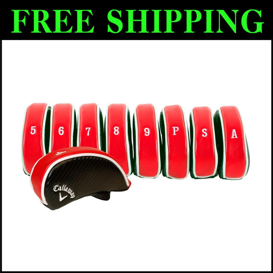 Durable Red-Black Faux Leather Golf Iron Covers - 9 Stylish Club Protectors