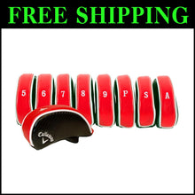 Load image into Gallery viewer, Durable Red-Black Faux Leather Golf Iron Covers - 9 Stylish Club Protectors