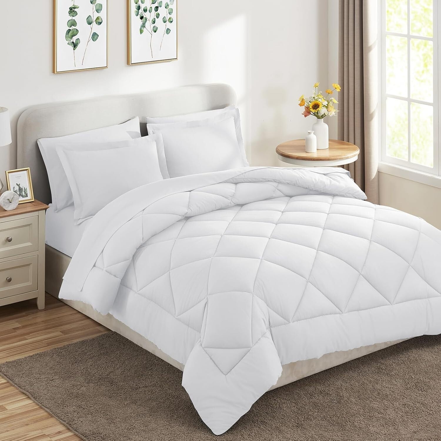 7-Piece King Size Comforter Set - Soft White Luxury Bedding for All Seasons