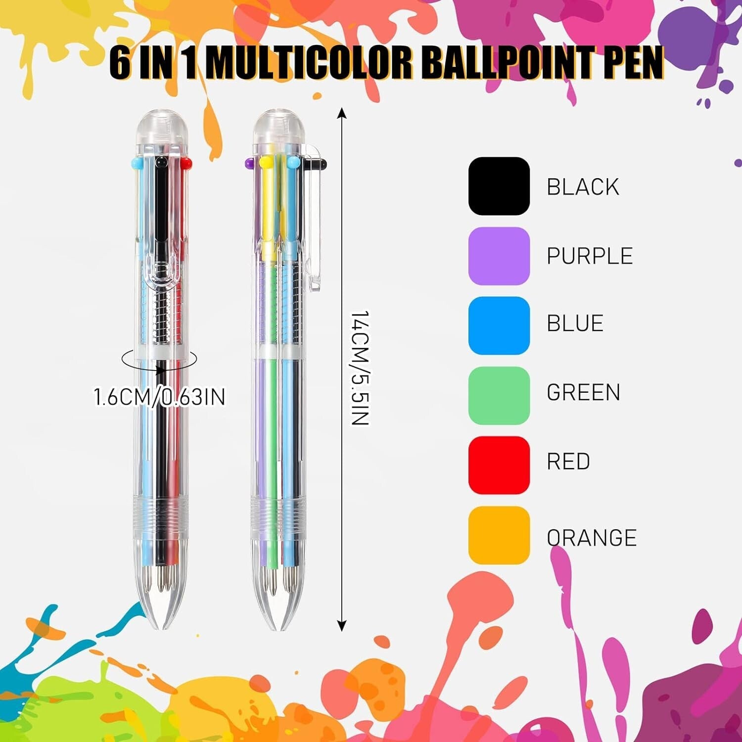 150-Piece 6-in-1 Multicolor Retractable Ballpoint Pens - Fun for School & Office