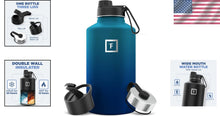 Load image into Gallery viewer, Premium 64 oz Stainless Steel Hydration Bottle with Leak-Proof Lids – Dark Night