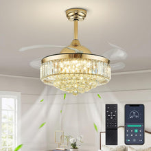 Load image into Gallery viewer, Modern Gold Crystal Ceiling Fan with Dimmable LED Lights, 42" Retractable Design