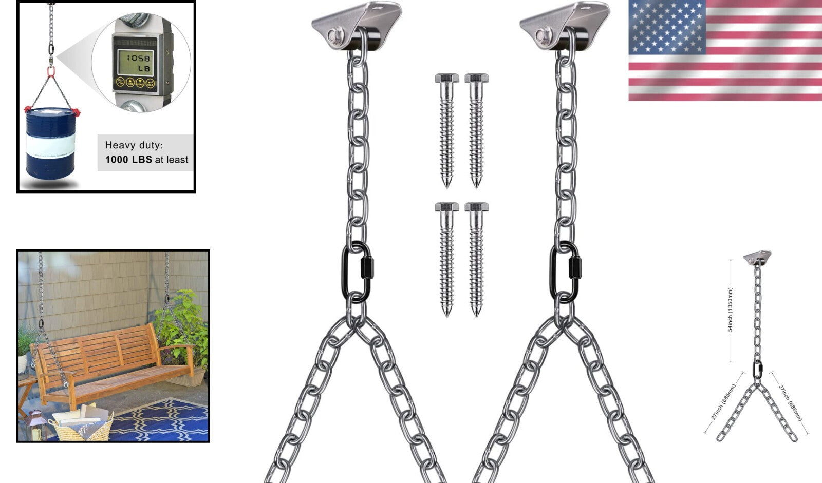 Durable 81" Hanging Chain Kit with Carabiners - Perfect for Swings & Hammocks
