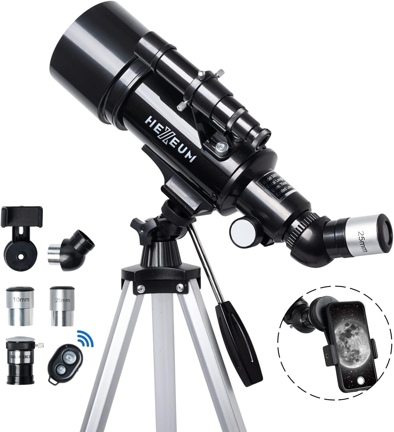 70mm Aperture Astronomical Telescope with Adjustable Tripod and Wireless Remote