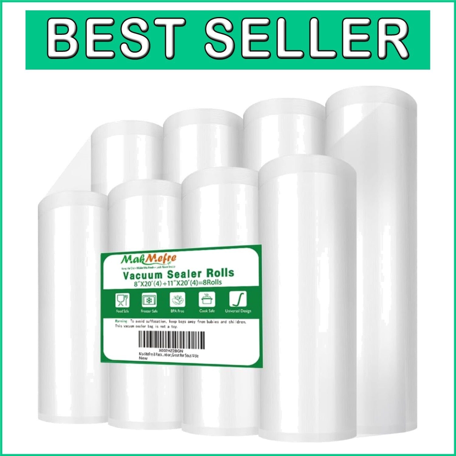 Custom Sized Vacuum Seal Bags - 8"x20' & 11"x20' Rolls for Food Preservation