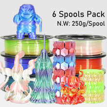 Load image into Gallery viewer, Creative 1.5kg Bundle: 6 Mixed Color Change Silk PLA Filaments for 3D Printing