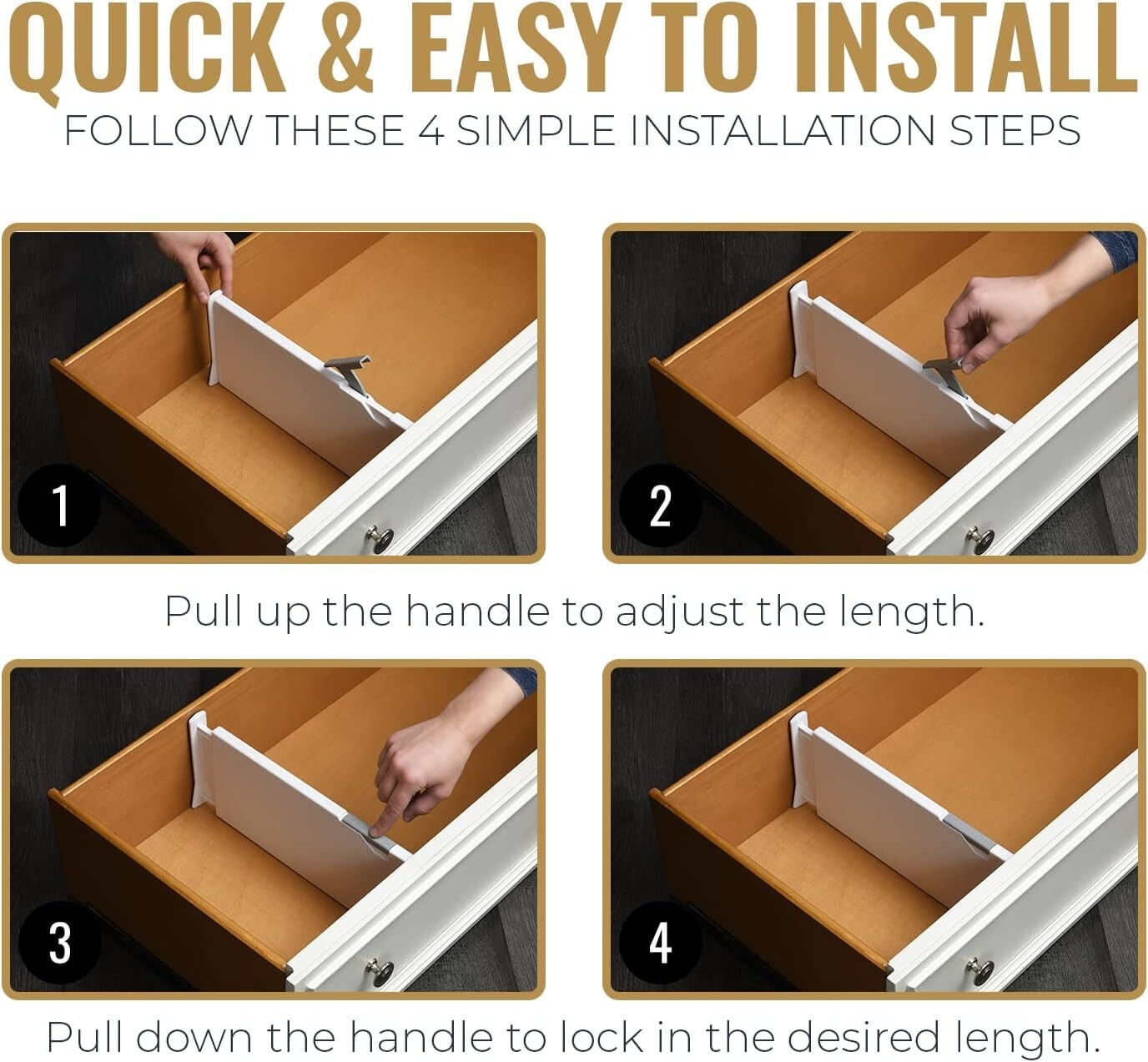 4-Pack Adjustable Deep Drawer Dividers - Expandable 13-22" for Home Organization