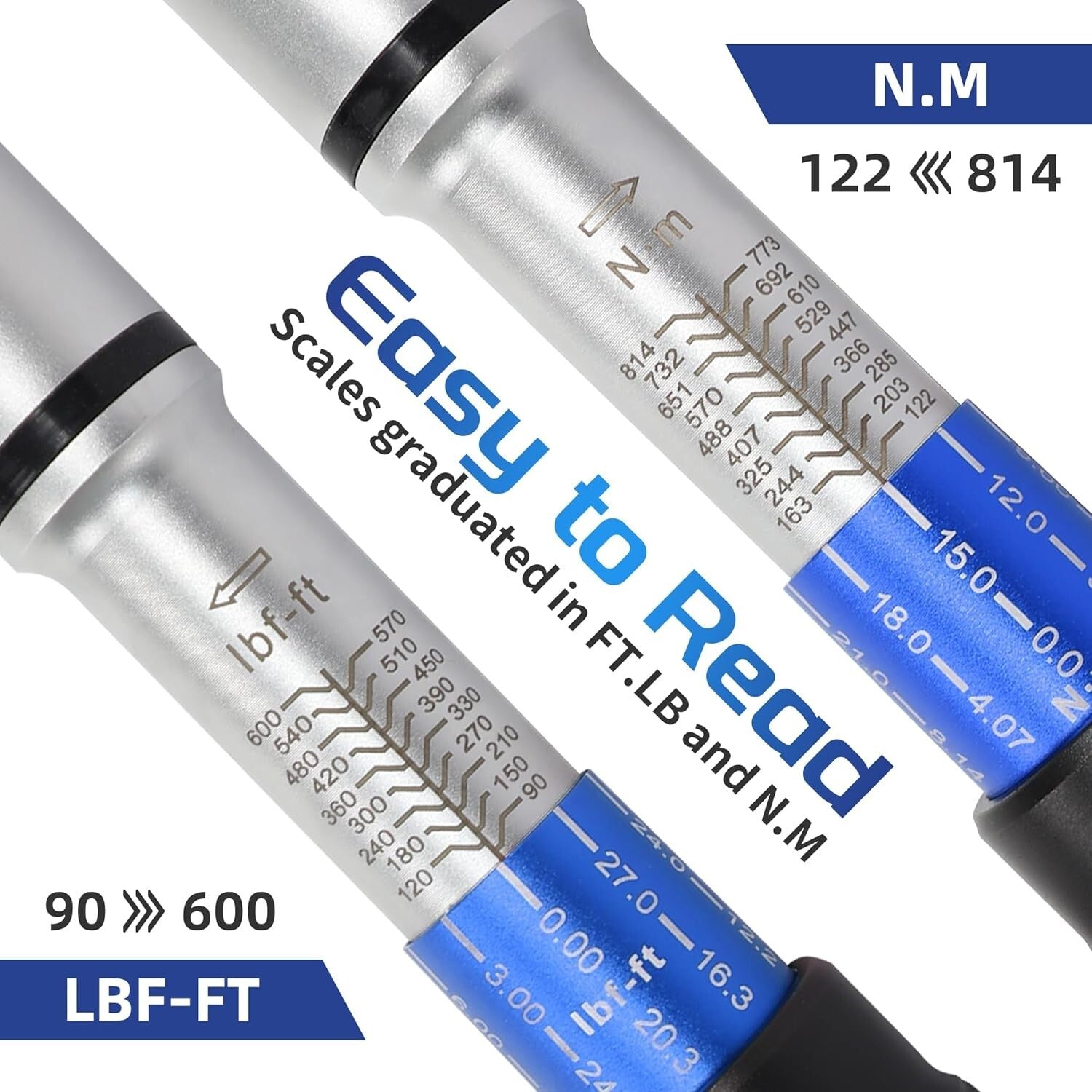 High-Precision 3/4-Inch Drive Click Torque Wrench 100-600FT.LB/135-815N.M