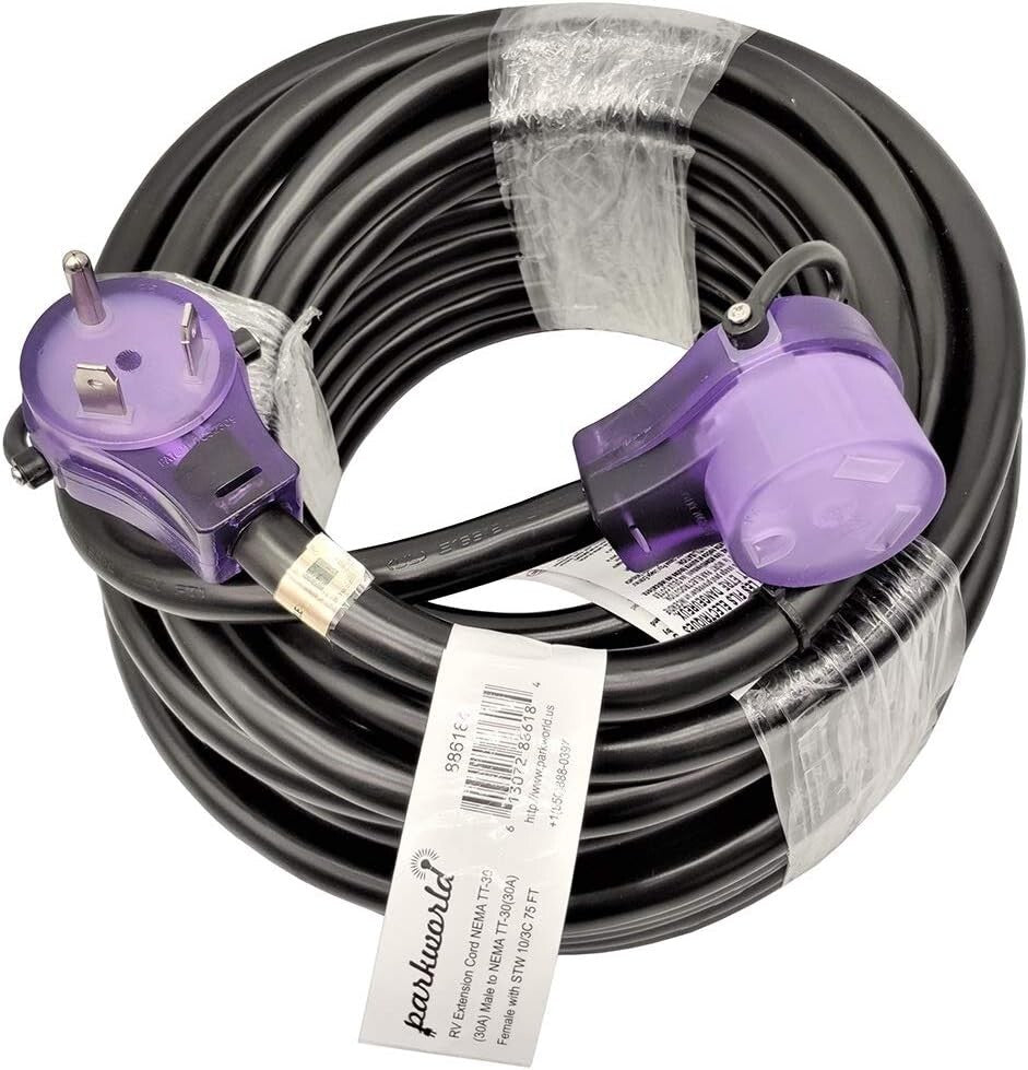 Heavy Duty 30 Amp RV Extension Cord 75FT with Lighted Handle - Outdoor Ready