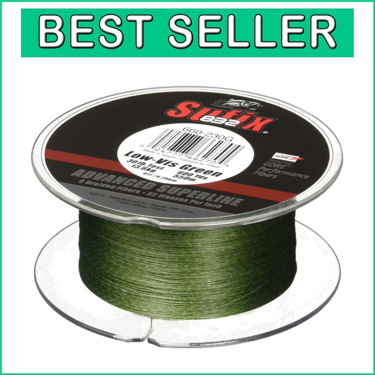 832 Braid Fishing Line - 600 Yards of Low-Vis Green, 20 lb Ultimate Strength