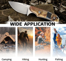 Load image into Gallery viewer, Compact 440C Fixed Blade Knife - Leather Sheath with Buckle, Unique Ram Horn