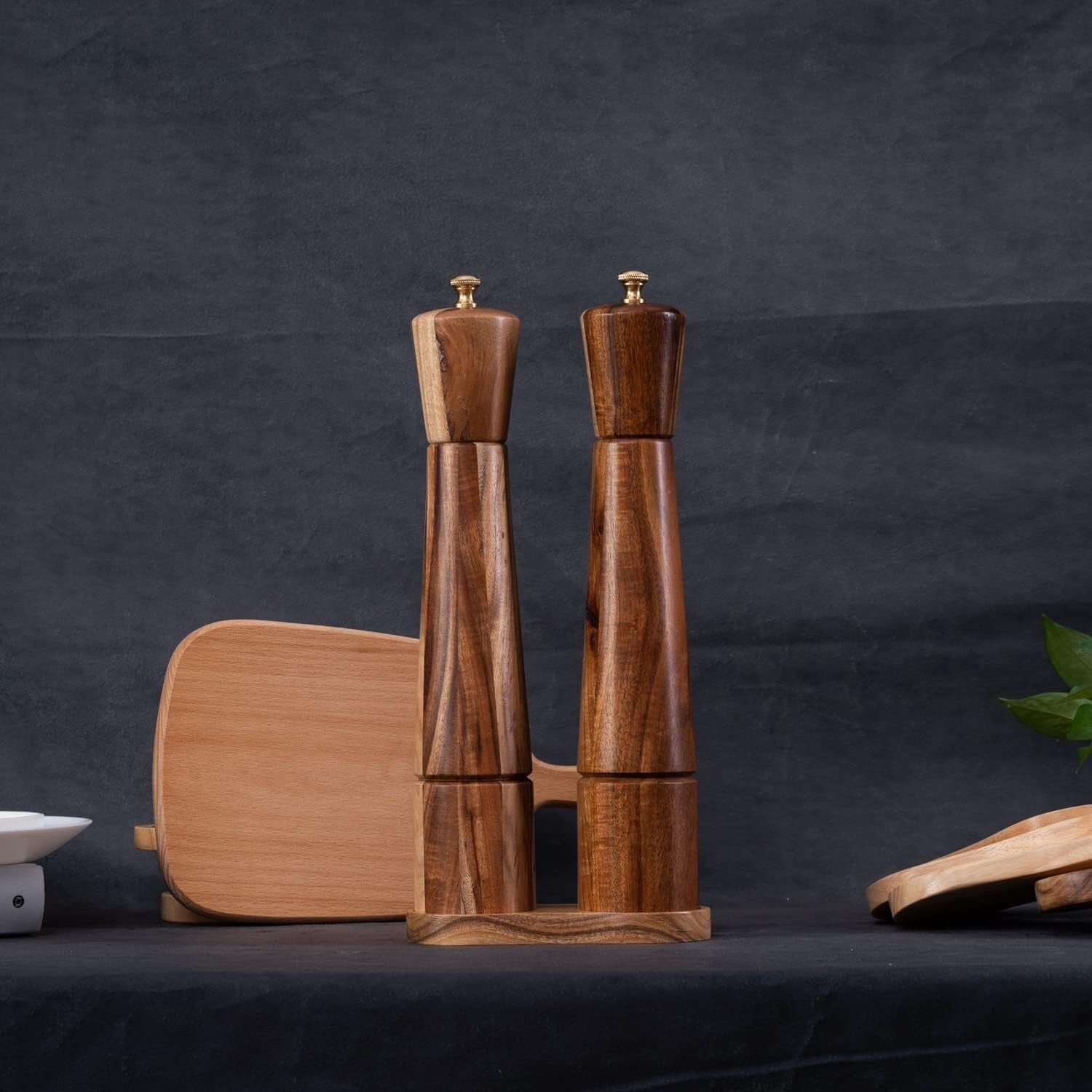 Elegant Acacia Wood Salt and Pepper Grinder Set with Adjustable Ceramic Mill