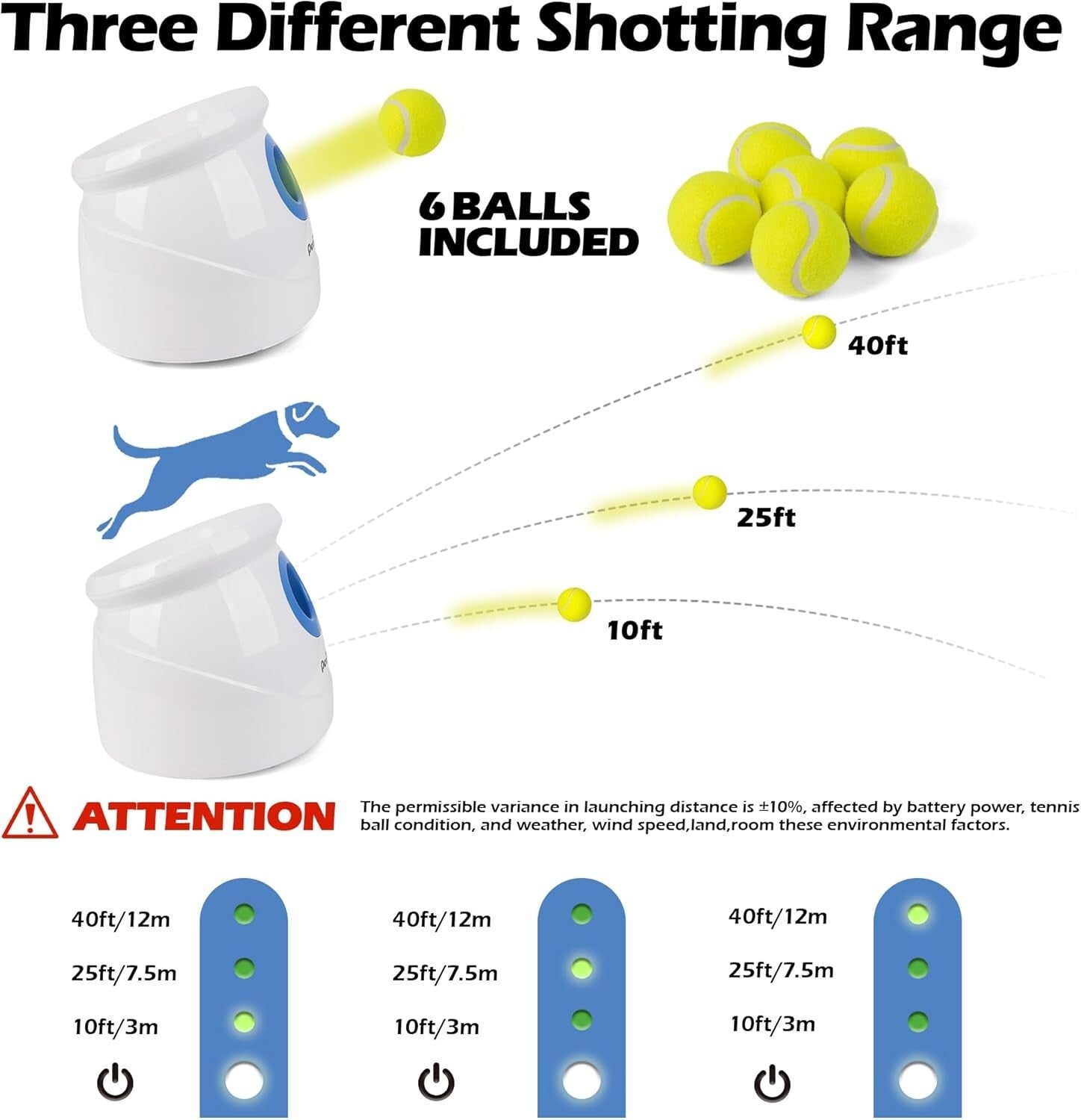 Interactive Adjustable Distance Automatic Dog Ball Launcher - 10-40ft Range