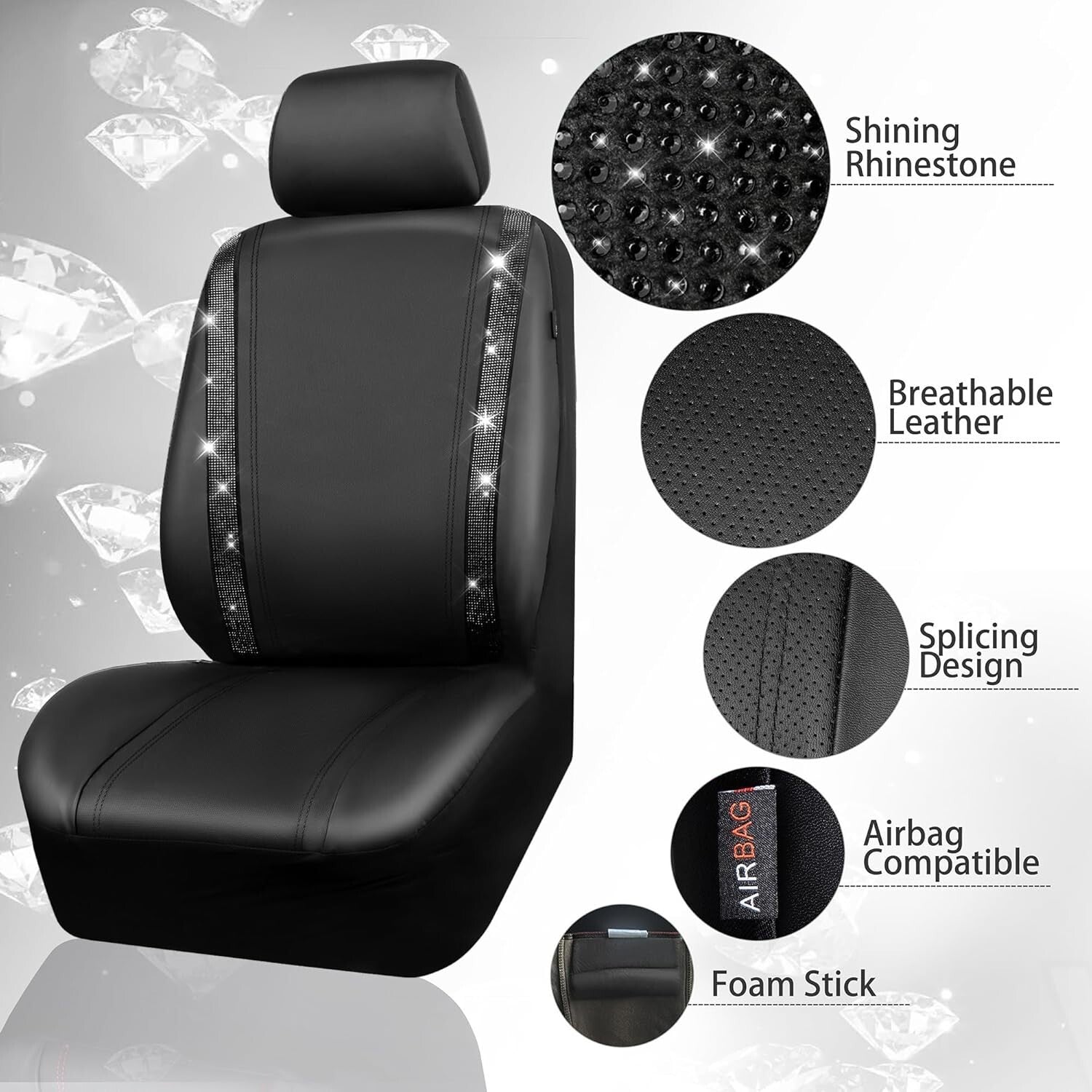 Luxury Bling Rhinestone Seat Covers & Steering Wheel Cover - Universal Fit Set