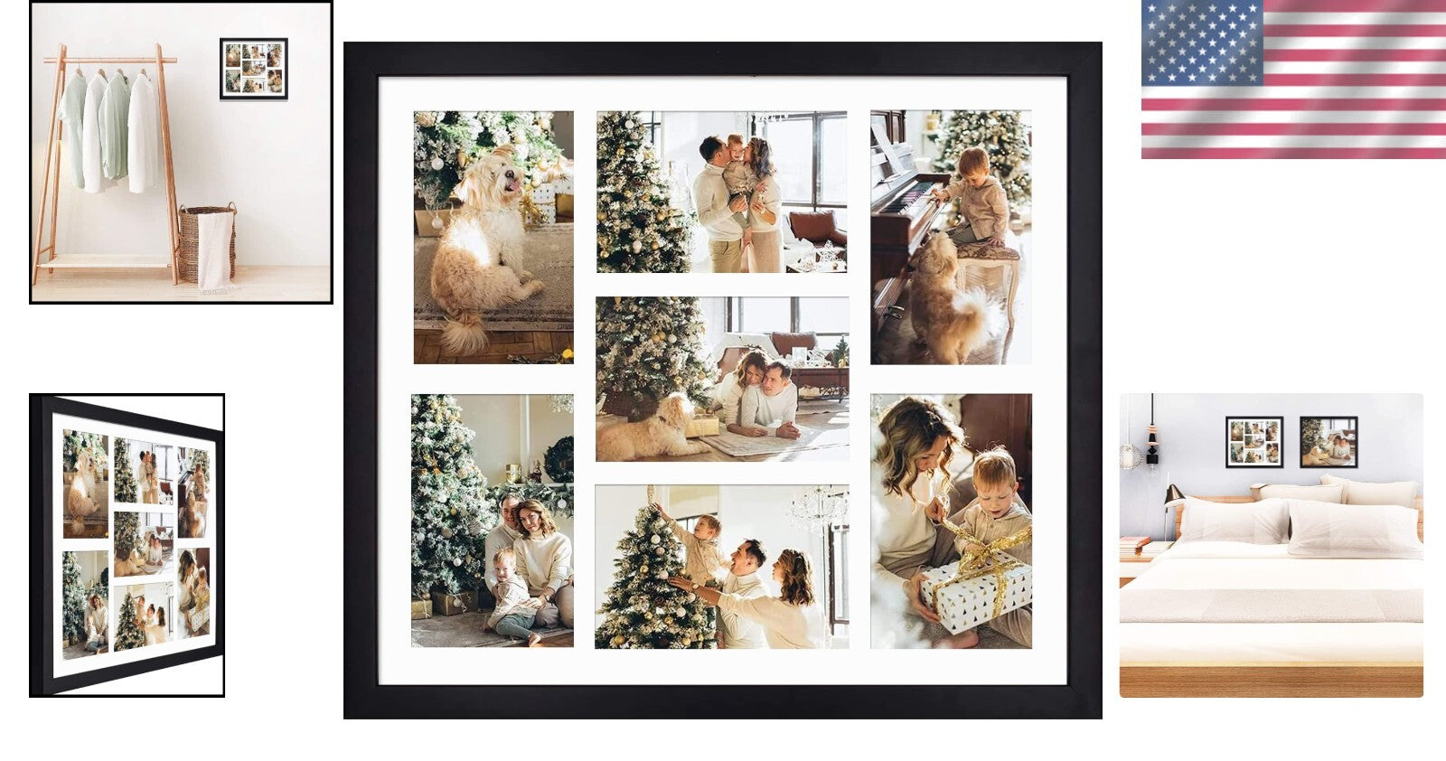 Chic Matted Black Wood Collage Picture Frame for 7 Photos, 13.7x15.7 Size