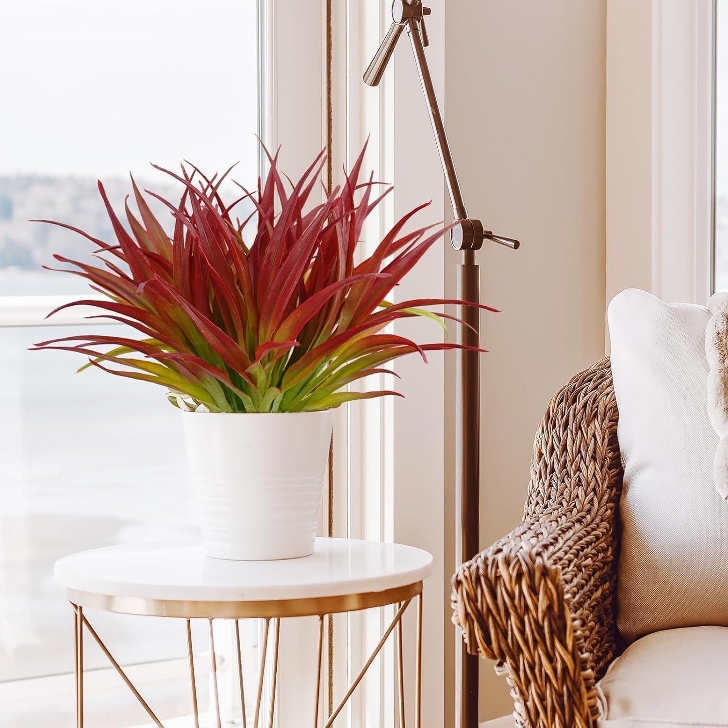 Lush 17.3in Fake Grass Plant Set - Low Maintenance Indoor and Outdoor Greenery