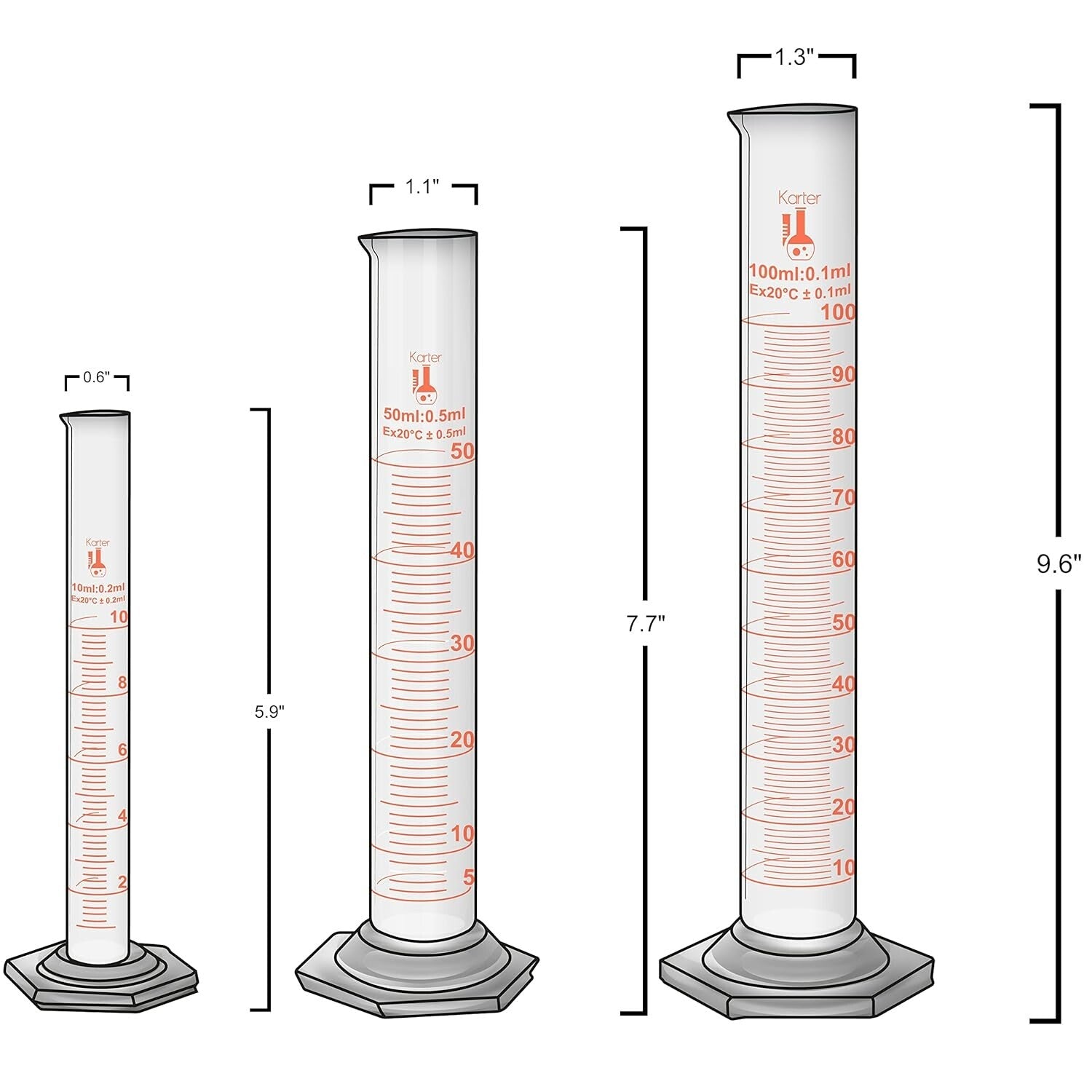 Professional 9-Piece Lab Glassware Set: Beaker, Flask & Graduated Cylinder