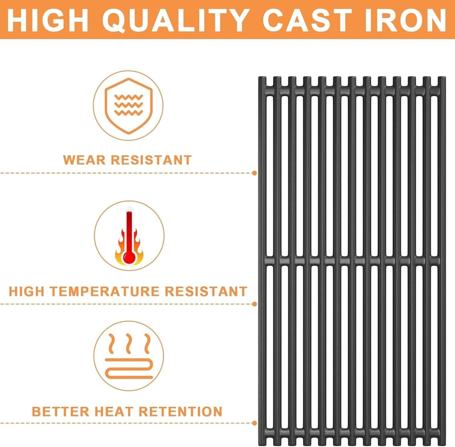 Durable 17'' Cast Iron Grill Grates & Infrared Emitter Set for Charbroil Grills